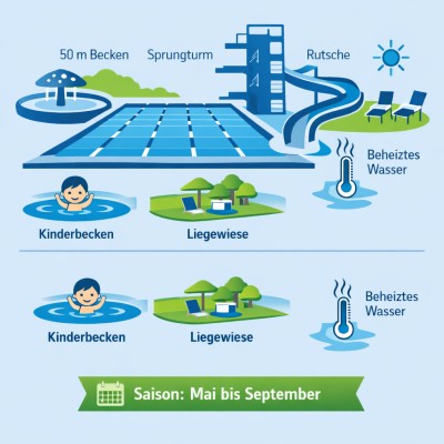 Öffentliches Schwimmbad mit Freizeitbereichen