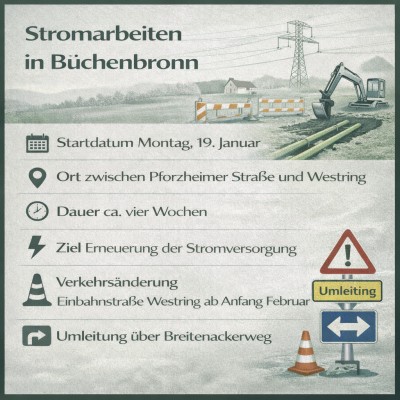 Stromarbeiten in Büchenbronn: Einschränkungen am Westring ab Januar