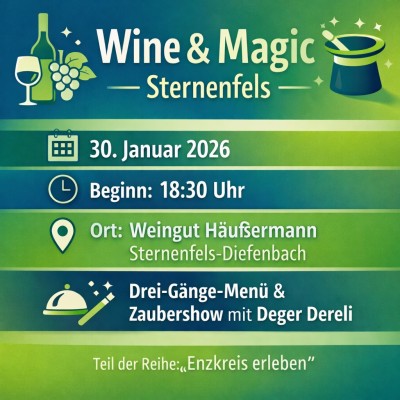 „Wine &amp; Magic“ verbindet Kulinarik und Zauberkunst in Sternenfels-Diefenbach